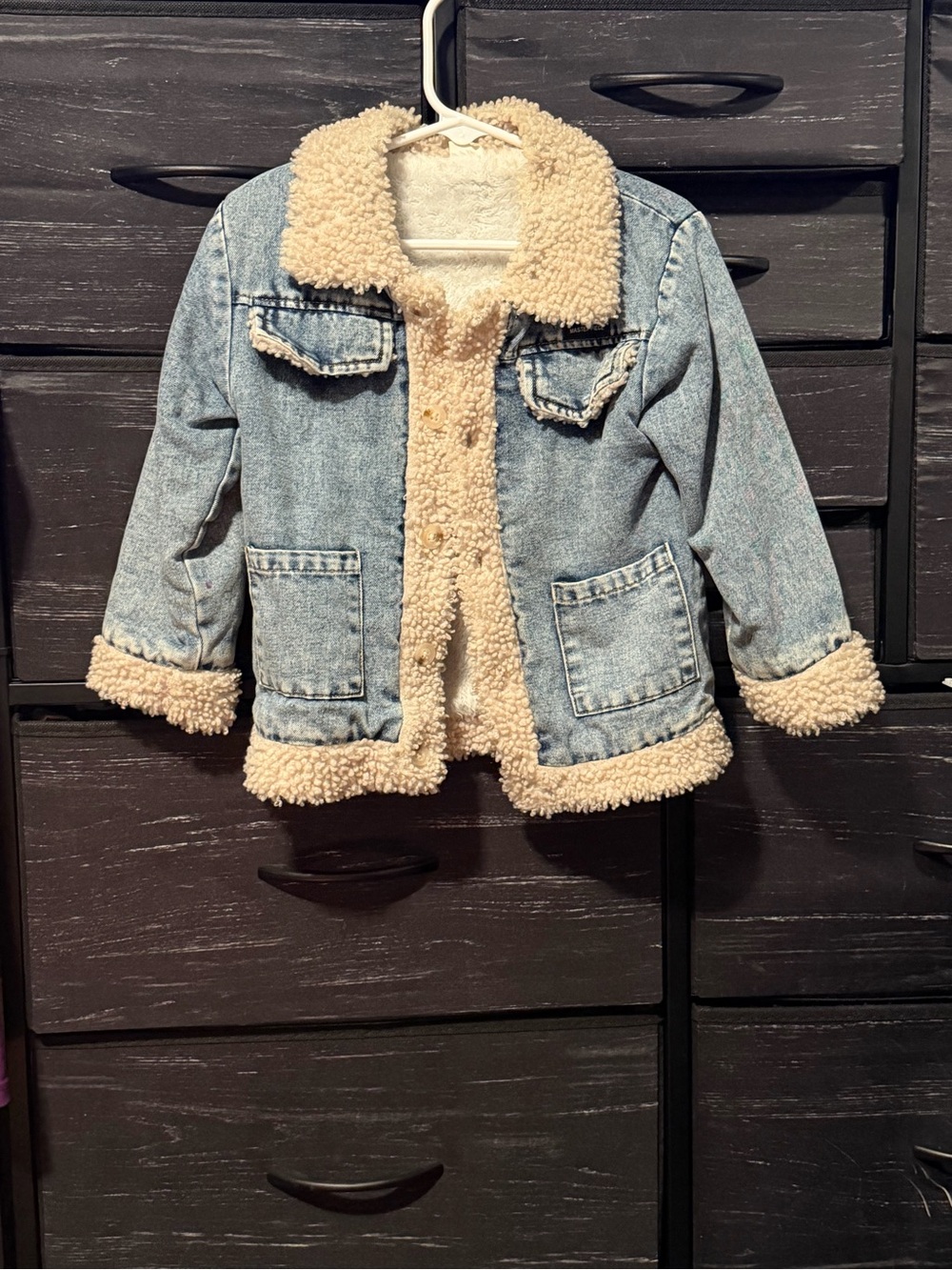 SHEIN Light Blue Denim Jacket with Cream Sherpa Trim